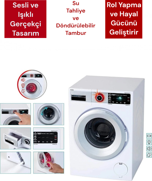Bosch Sesli ve Işıklı Oyuncak Çamaşır Makinesi – Gerçekçi Yıkama ve Tahliye Özellikleri