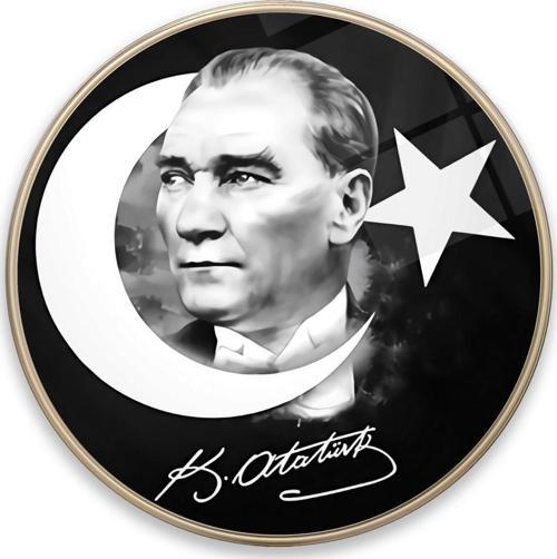 Atatürk Yuvarlak Cam Tablo | Hediyelik, Dekoratif, Ofis, Mutfak 
