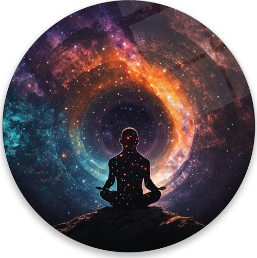Meditasyon Adam Yuvarlak Cam Tablo | Hediyelik, Dekoratif, Ofis, Mutfak