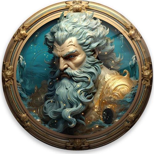 Zeus Heykeli Yuvarlak Cam Tablo | Hediyelik, Dekoratif, Ofis, Mutfak 