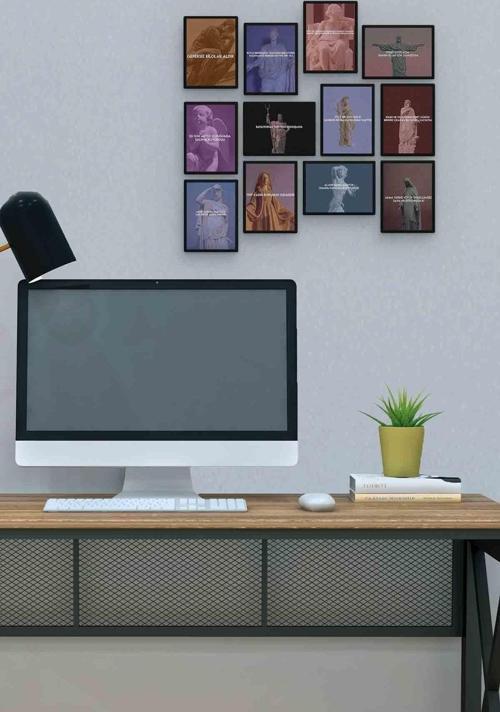 Heykel Kafası 12 Parça Mdf (ahşap) Tablo Ofis Boyu 