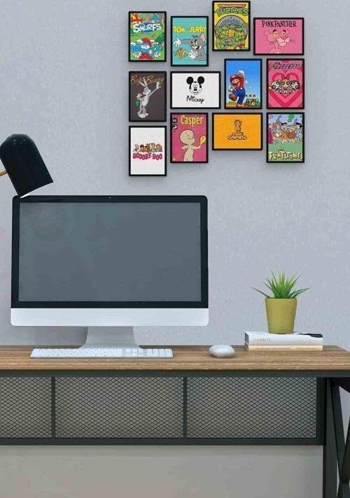 Çizgi Film 12 Parça Mdf (ahşap) Tablo Ofis Boyu 