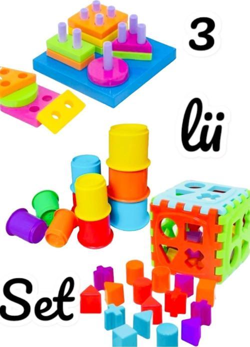 Sevimli Kule + Geometrik Şekiller Bulmaca + Bul Tak Puzzle Eğitici Zeka Geliştirici Set