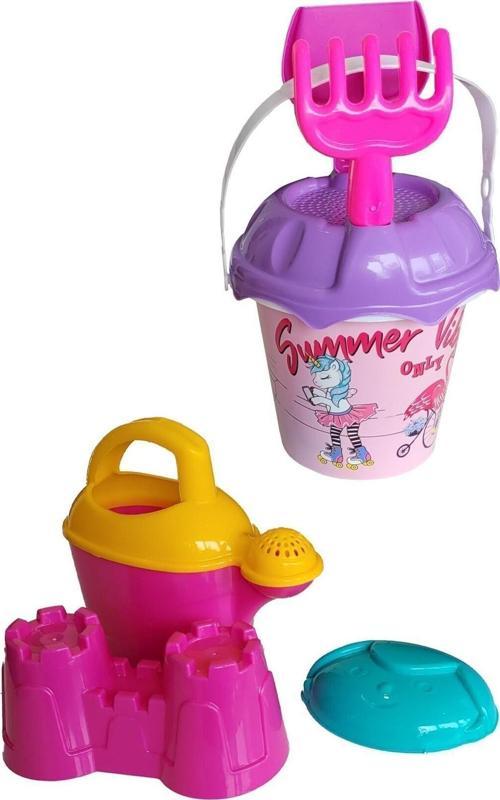 Sırt Çantalı 8 Parça Unicorn Flamingo Baskılı Plaj Deniz Kum Kovası Kova Kürek Tırmık Suluk Seti