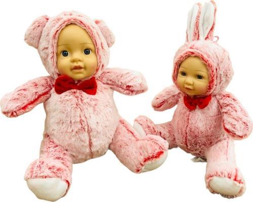 Bebek Yüzlü Peluş Ayı 60 Cm Ve Bebek Yüzlü 45 Cm Peluş Tavşan Kırmızı