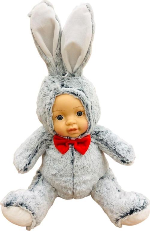 Bebek Yüzlü Peluş Tavşan 60 Cm Gri