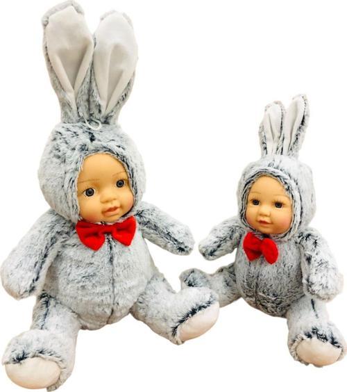 Bebek Yüzlü Peluş Tavşan 60 Cm Ve Bebek Yüzlü 45 Cm Peluş Tavşan Gri