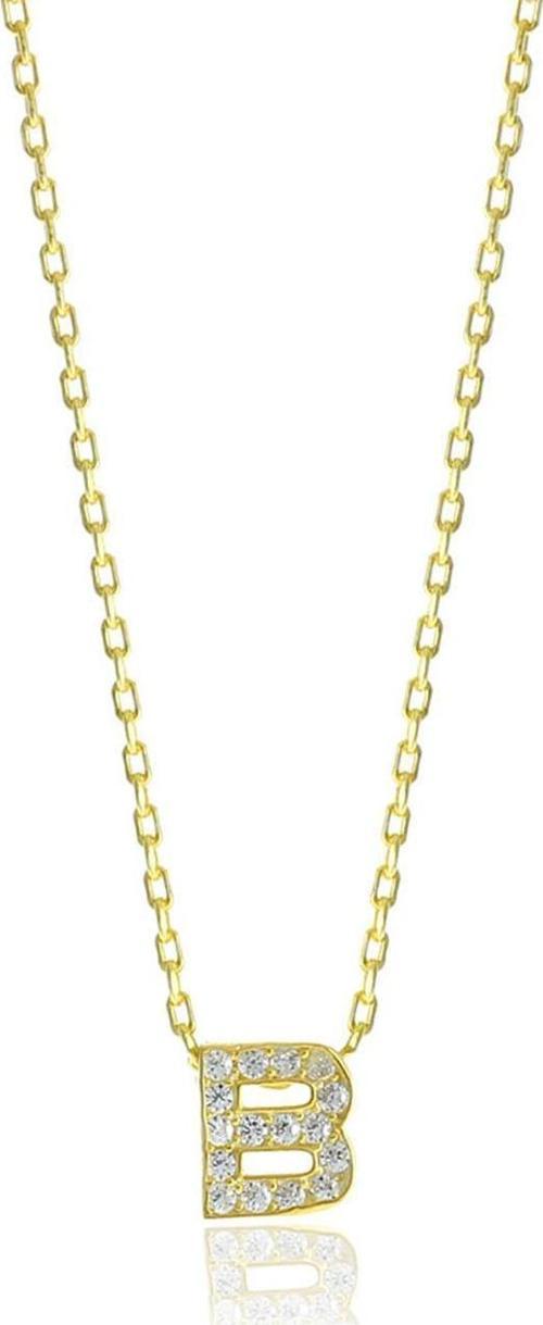 Gümüş  altın yaldızlı üç boyutlu minimal B gümüş harf kolye [barcode]