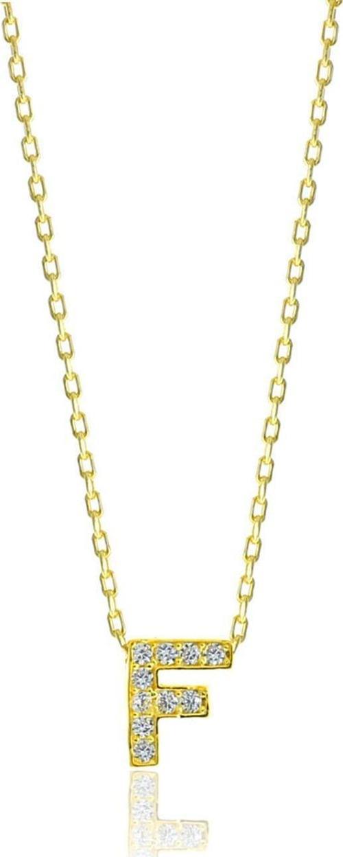 Gümüş  altın yaldızlı üç boyutlu minimal F gümüş harf kolye [barcode]