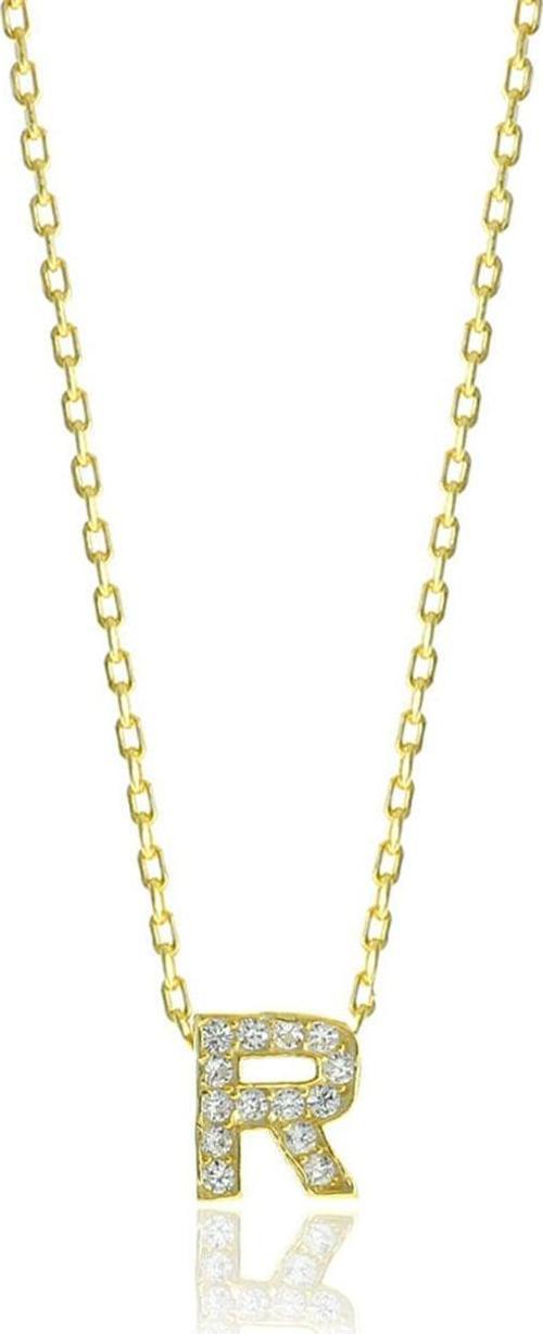 Gümüş  altın yaldızlı üç boyutlu minimal R gümüş harf kolye [barcode]