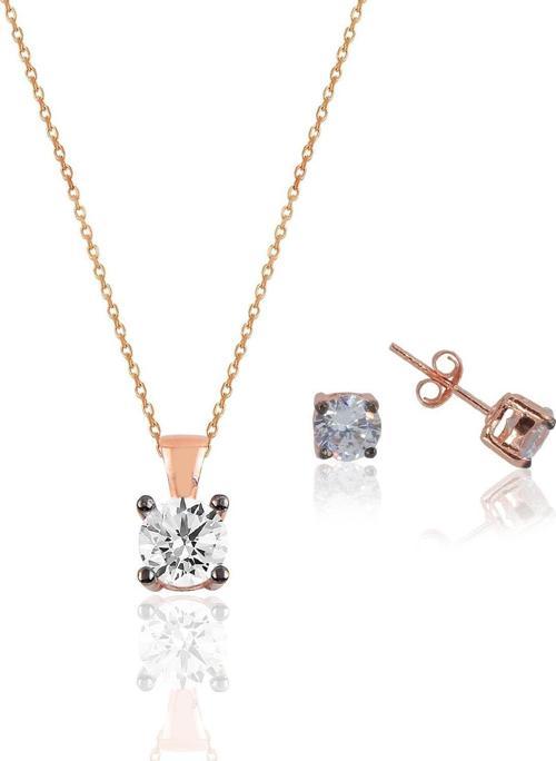 Gümüş rose kolye ve küpe gümüş set [barcode]