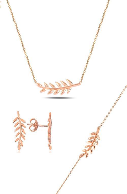Gümüş rose yaprak üçlü set [barcode]