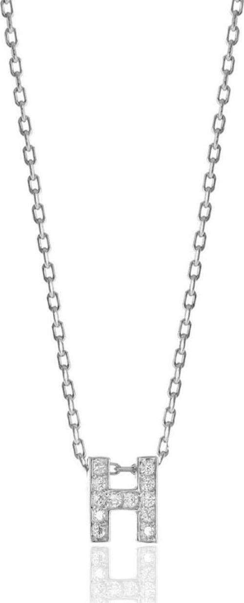 Gümüş  rodyumlu üç boyutlu minimal H gümüş harf kolye [barcode]