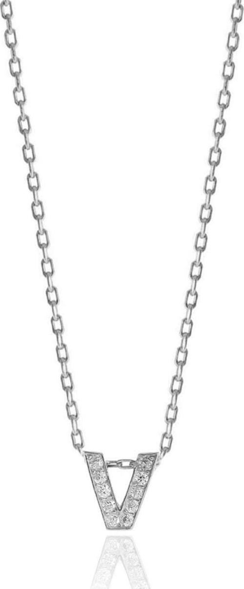 Gümüş  rodyumlu üç boyutlu minimal V gümüş harf kolye [barcode]