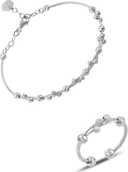 Gümüş dorissa rodyumlu gümüş bilezik ve yüzük gümüş set [barcode]