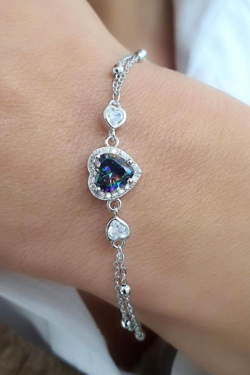 Mistik Topaz Taşlı 925ayar Gümüş Kalp Figürlü Bileklik