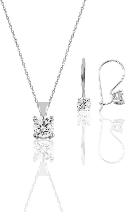 Gümüş rodyumlu tek taş  kolye ve çengelli küpe gümüş  set [barcode]