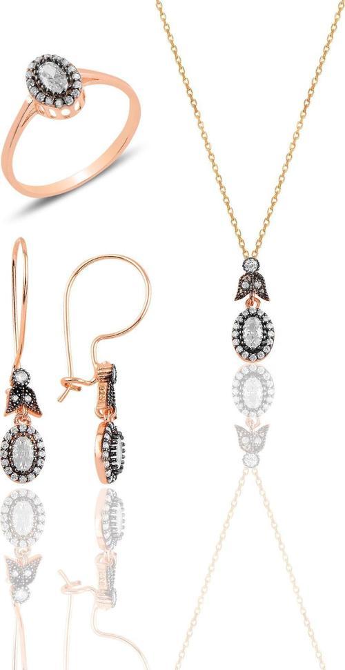 Gümüş rose elmas montürlü oval üçlü set… [barcode]