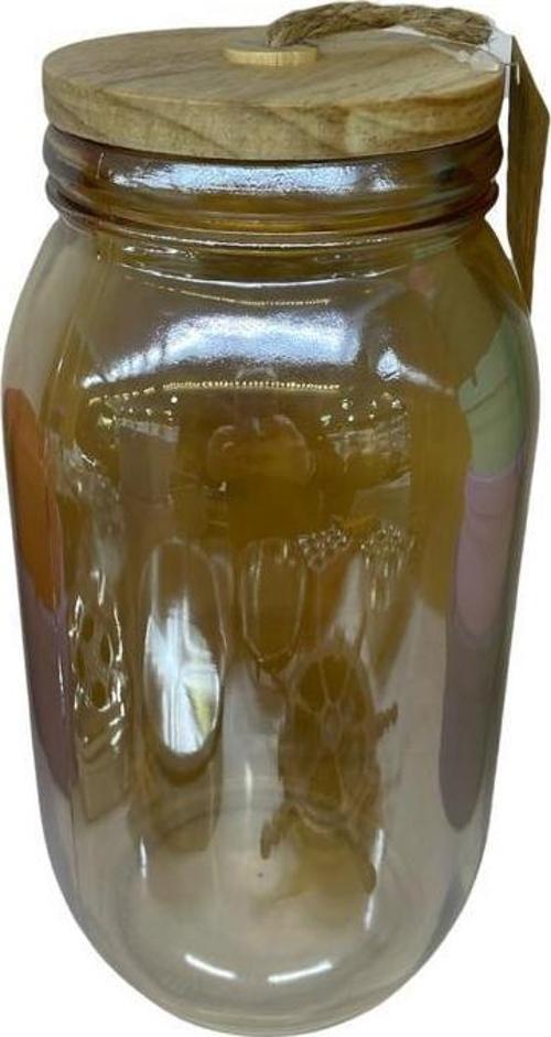 Panalı Ahşap Kapaklı Kavanoz Amber 2150ml