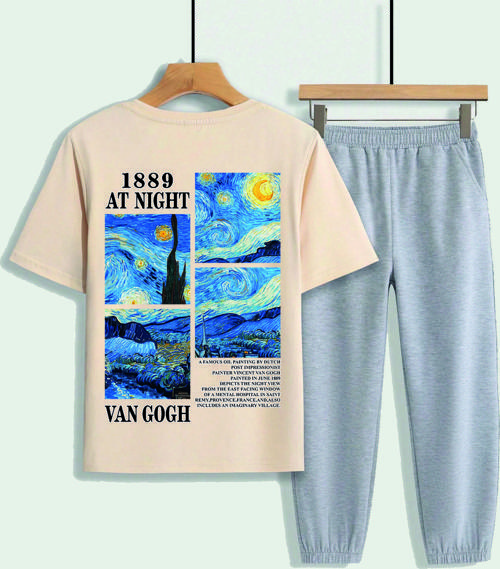 Çocuk Van Gogh Resim Baskılı Alt - Üst Eşofman Takımı
