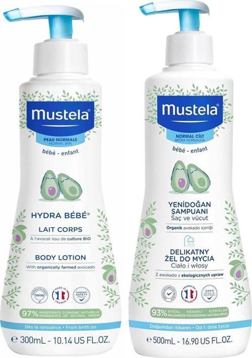 Yenidoğan Saç Ve Vücut Şampuanı 500 ml + Mustela Hydra Bebe Vücut Losyonu 300 ml