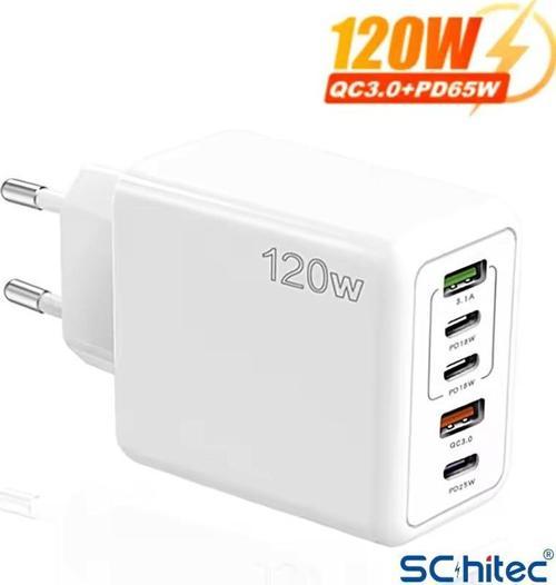 120W 3 Type-C + 2 UsbA Toplam 5 Çıkışlı Ev Tipi Şarj Aleti Set 6A 120W Type-C to Type-C 2Metre Süper Hızlı Data