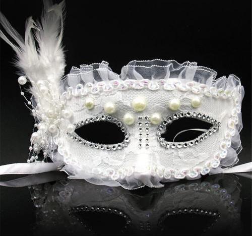 Beyaz İnci Taşlı Parti Maskesi