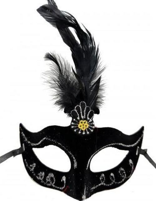 Siyah Tüylü Süet Parti Maskesi