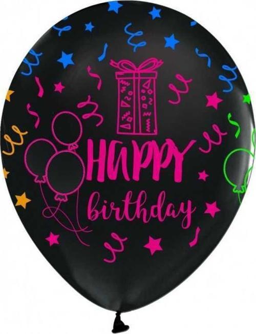 Çepeçevre Floresan Happy Birthday Siyah Balon (100 Lü Paket)