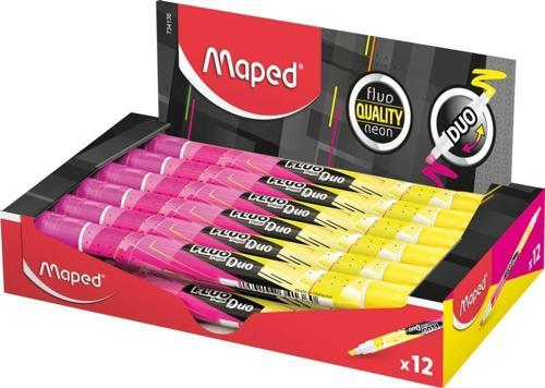 Çift Uçlu Fosforlu Kalem (İşaret Kalemi) Fluo Duo Sarı-Pembe 742531 (12 Li Paket)