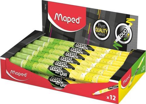 Çift Uçlu Fosforlu Kalem (İşaret Kalemi) Fluo Duo Sarı-Yeşil 734133 (12 Li Paket)