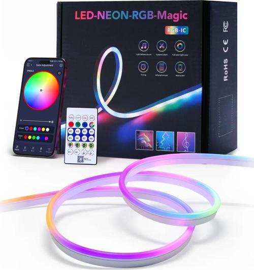 Sese Duyarlı Animasyonlu RGB Kumandalı 5 Metre Neon Şerit Hortum Led USB ve App Uyumlu