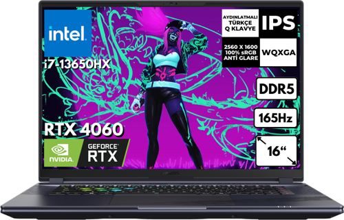 Aorus 16X i7-13650HX 24 GB 4 TBSSD 8GB RTX4060 16″ WQXGA 165Hz FreeDos Gaming Notebook 9KG-43TRC54SD BT20