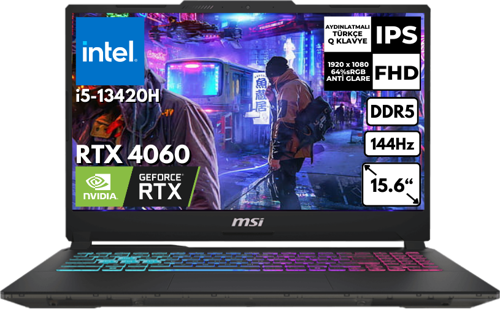 CYBORG C15 i5-13420H 40 GB 2 TBSSD 8GB RTX4060 15.6" FHD 144Hz FreeDos Gaming Laptop A13VF-1204XTR BT16