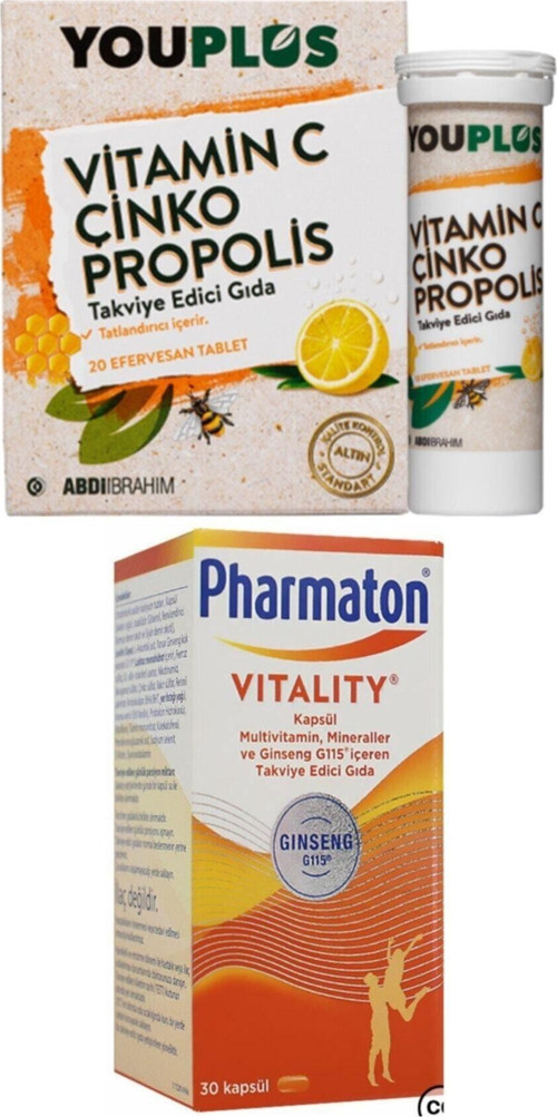 Vitamin C, Çinko, Propolis 20 Efervesan Tablet + Pharmaton Vitality 30 Kapsül