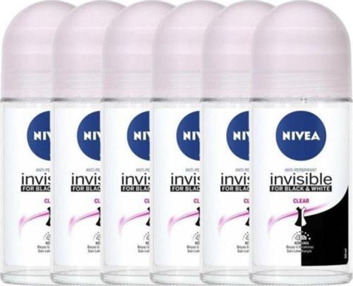 Invisible Black&White Clear 50 Ml Kadın Roll On 6'Lı Paket