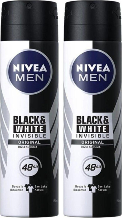 Men Invisible Black&White Original Erkek Deodorant Sprey 150 Ml 2'Li