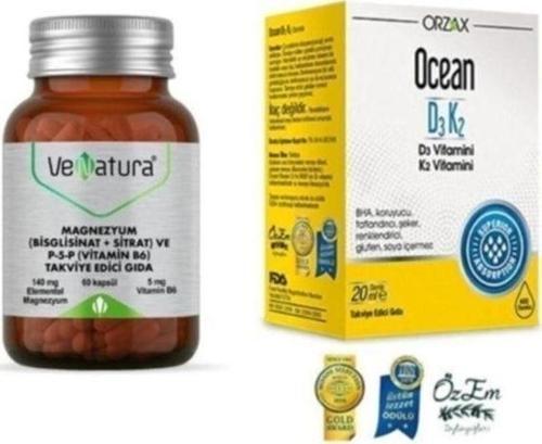 Magnezyum Bisglisinat+Sitrat+P5P+B6 60 Kapsül Ve Ocean D3K2 Damla 20 Ml