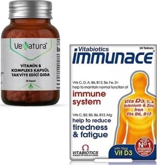Vitamin B Kompleks Kapsül Gıda 30 Kapsül + Vitabiotics Immunace 30 Tablet