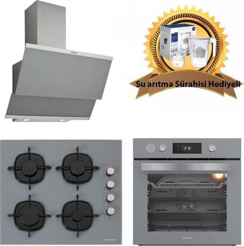 Buhar Destekli Fryart Gri Cam Ankastre Set 3420 Gri - CS5335S01 - BO65P4S01