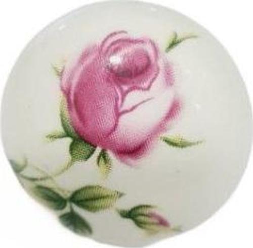 BEYAZ PORSELEN PEMBE GÜL DESENLİ KROM TABAN / 5 ADET