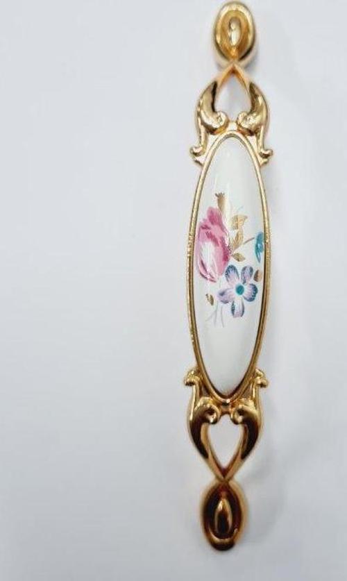 MİRAY 96 mm Metal Gold  porselen çiçek desenli / 5 ADET