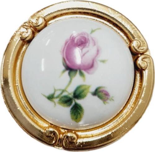 PORSELEN DÜĞME KULP METAL GOLD GÜLLÜ  / 5 ADET