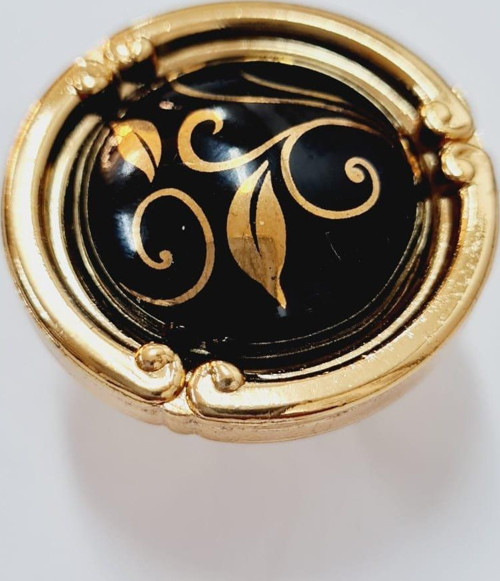 PORSELEN DÜĞME KULP METAL GOLD SİYAH DESENLİ / 5 ADET