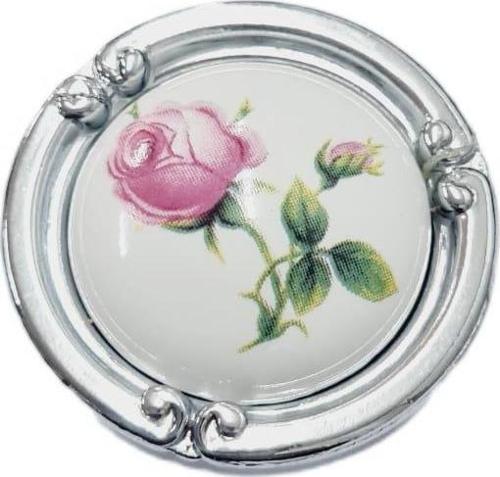 PORSELEN DÜĞME KULP METAL KROM GÜLLÜ  / 5 ADET