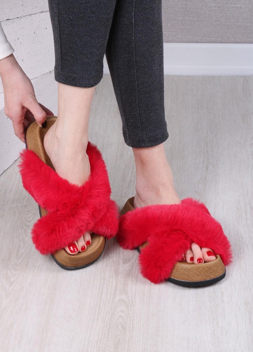 Kadın Günlük Çapraz Peluş Terlik TS1132