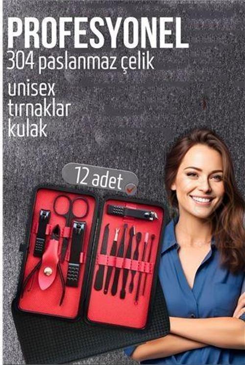 Manikür Seti Pedikür Kulak Yüz Bakım Kiti Profesyonel 304 Çelik Siyah