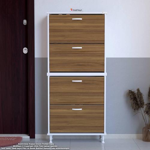 UMAY' 2 Li Kapı Önü 72 x 160 x 25, 5 cm’ lik 4 Düşer Kapak 8 Göz Bölmeli Ayakkabılık