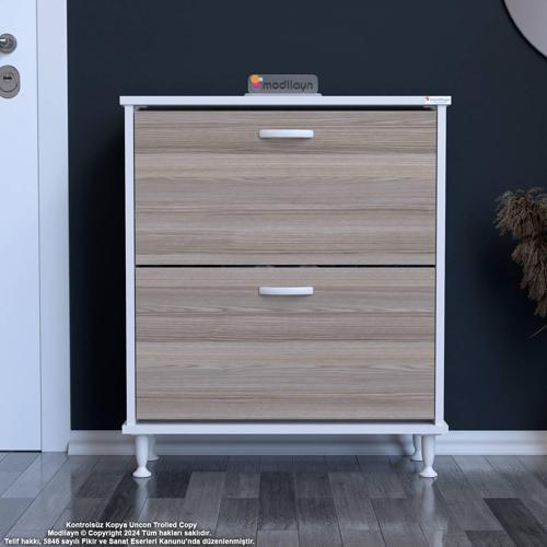 UMAY Antre Hol 72 x 86 x 25,5 cm’ lik 2 Düşer Kapak 4 Göz Raf Bölmeli Ayakkabılık