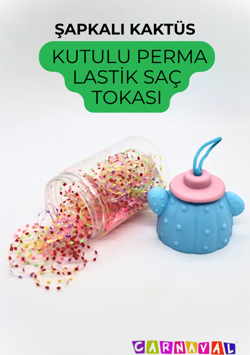 Şapkalı Kaktüs Figürlü Perma Saç Lastiği
